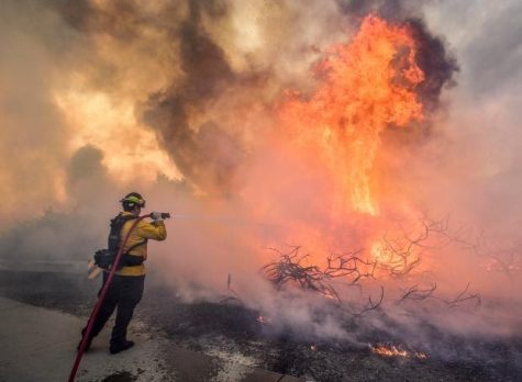 IRVINE, CA - OCTOBER 26: Crews battle flames along The 241 Toll Road at Portola Parkway during the Silverado Fire in Irvine, CA, on Monday, October 26, 2020. (Photo by Jeff Gritchen, Orange County Register/SCNG)